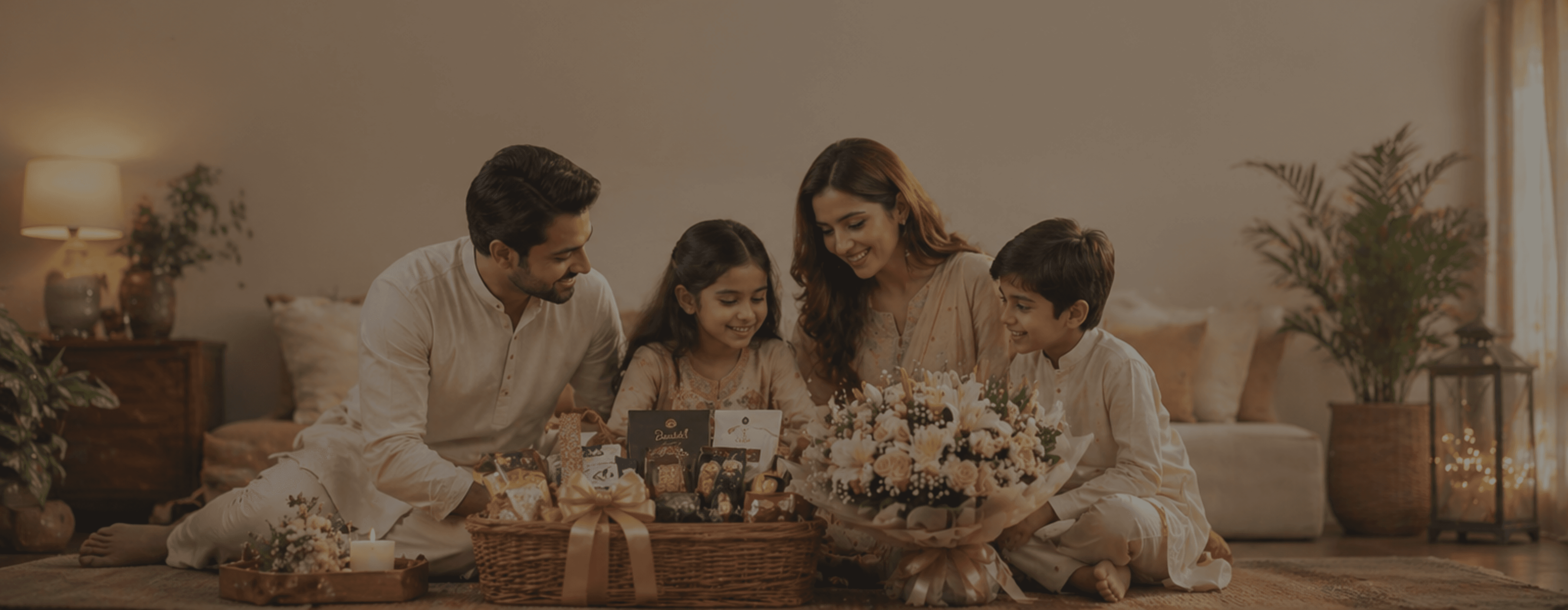 Family celebrating with gifts